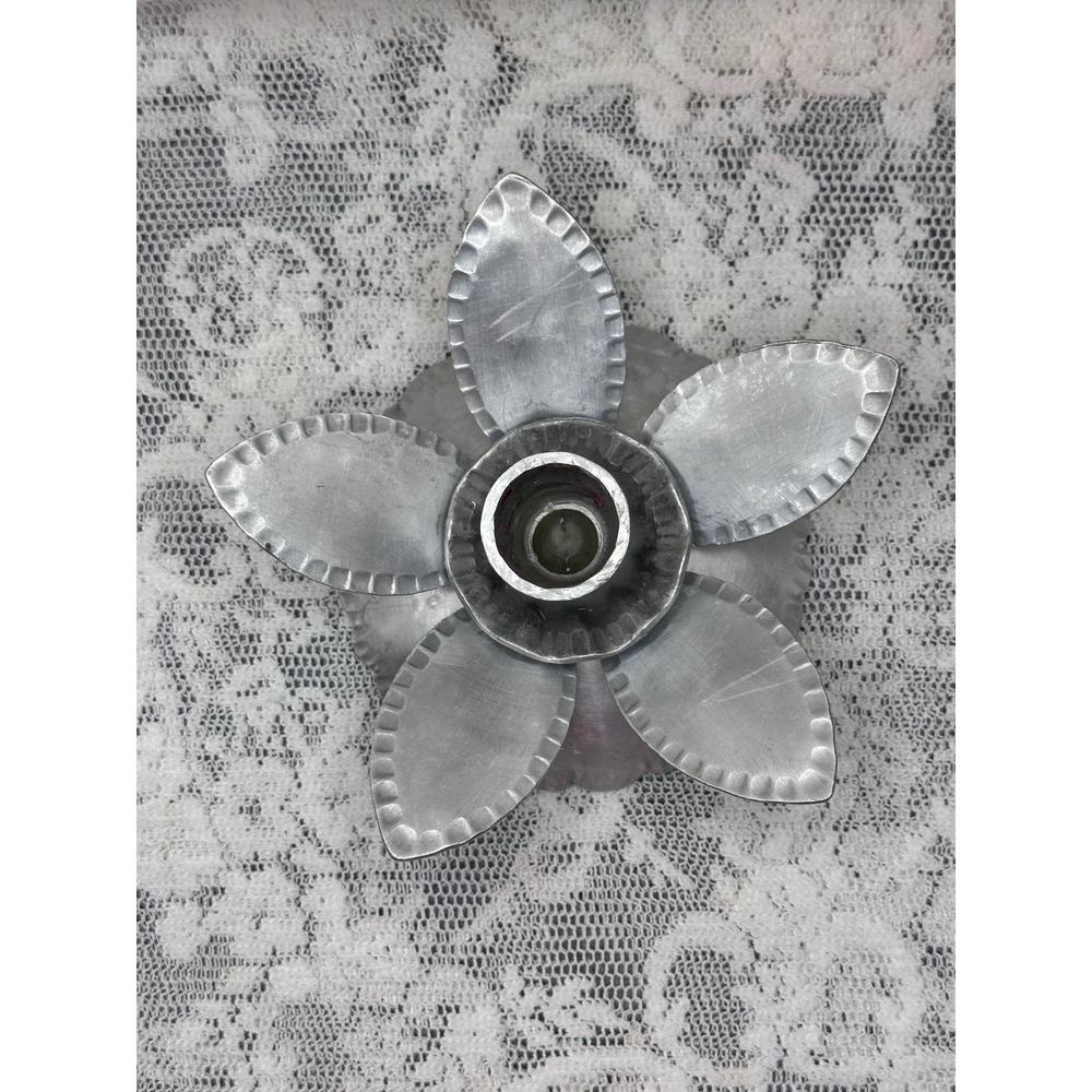 Everlast Hand Forged Aluminum Flower Candle Holders Vintage Mid Century Set of 2